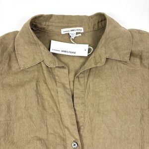 NWT James Perse Lightweight Linen Shirts Womens Sz 1/S Khaki Tan Cap Sleeve Btn